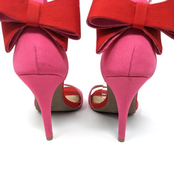LC Lauren Conrad Romantic Pink Bow Valentine's Day Pumps Heels Open Toe - Picture 7 of 9